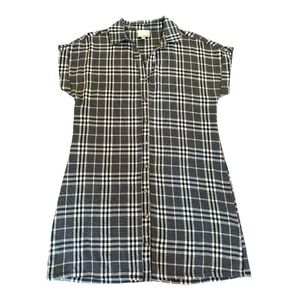 Anthropologie Greylin Black Grey White Shirt Dress Tartan Print Button Down XS